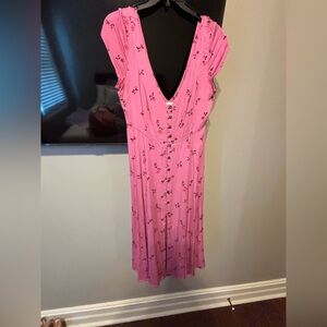 Urban Outfitters Pink Midi Dress with Floral Design